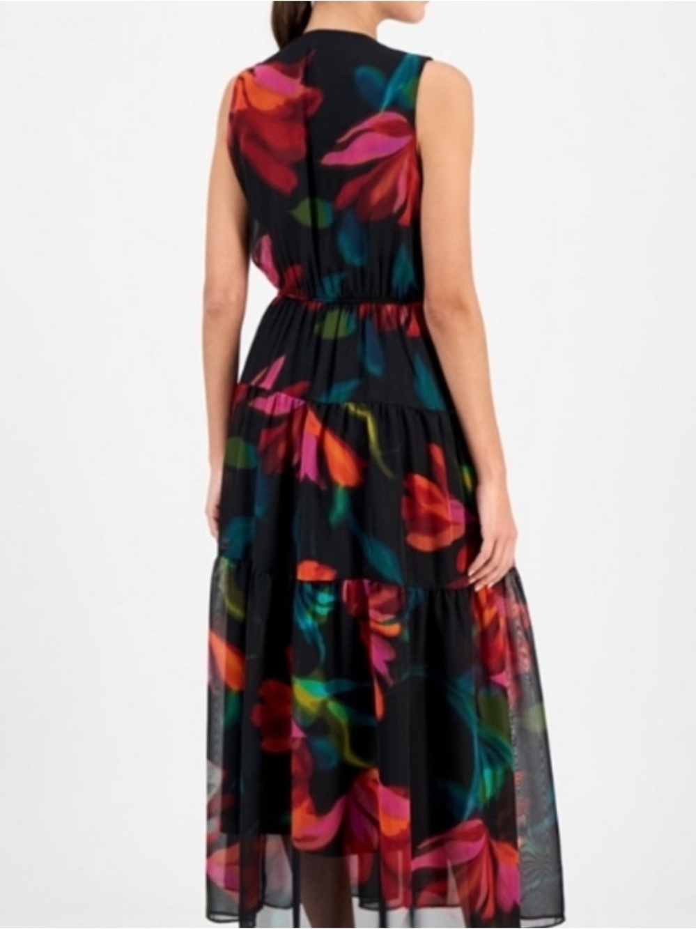 Robbie Bee Black Maxi Skirt with Multicolor Abstract Prints